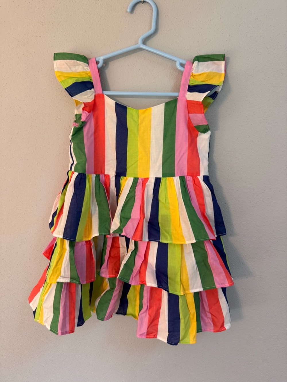 Kaavia James Union-Wade x Janie and Jack Girls Rainbow Stripe Tiered Dress 2T